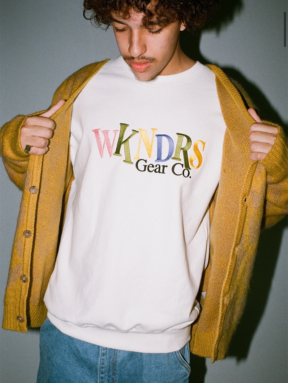 WKNDRS Cream Logo Crewneck Sweatshirt Size L 100% Cotton Streetwear